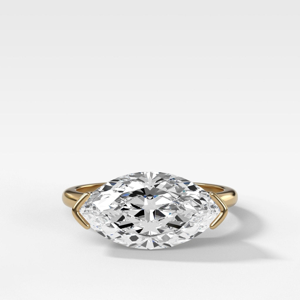 East West Half Bezel Solitaire Engagement Ring with Lab Grown 2.95ct Marquise Cut Diamond