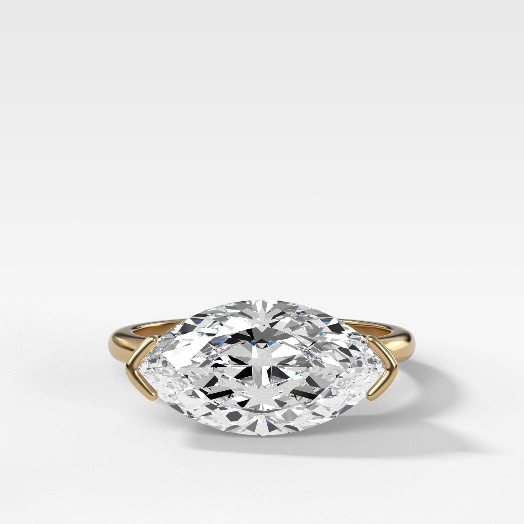 East West Half Bezel Solitaire Engagement Ring with Lab Grown 2.95ct Marquise Cut Diamond