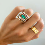 East West Half Bezel Solitaire Engagement Ring With Marquise Cut Green Emerald