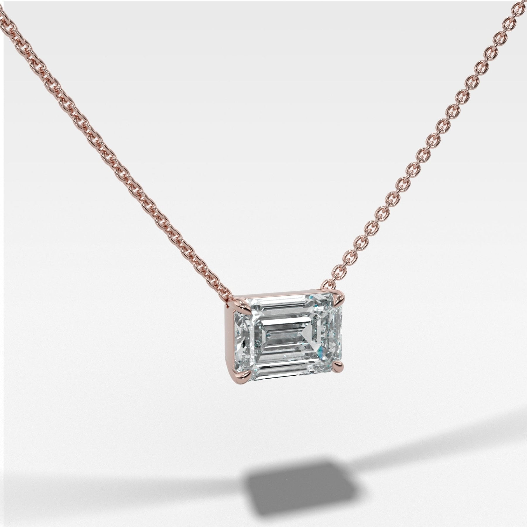 East West Pendant Necklace with Emerald Cut Diamond