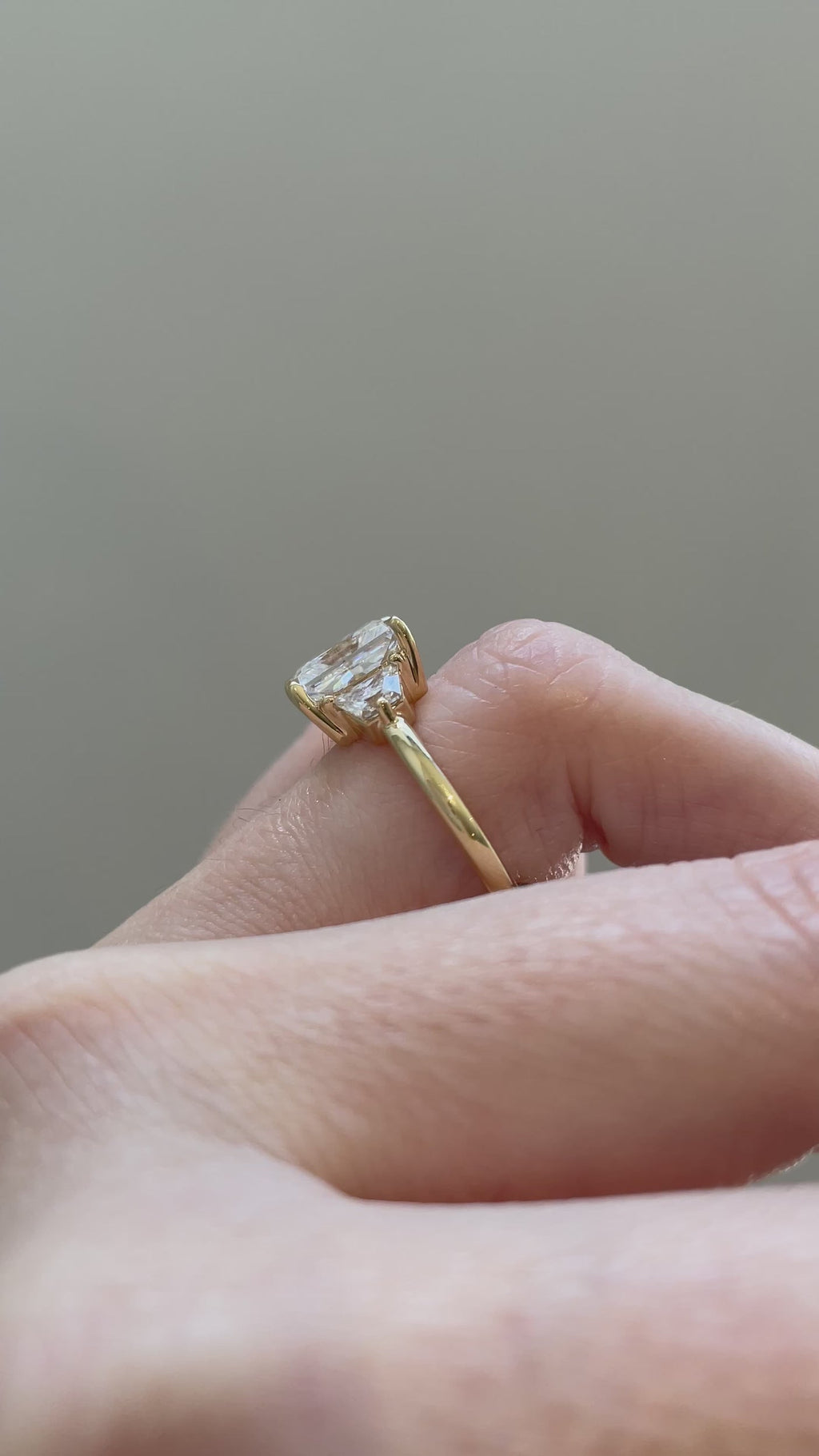 1.50-3.50 CT Radiant Cut Lab Grown Diamond Three Stone Engagement Ring