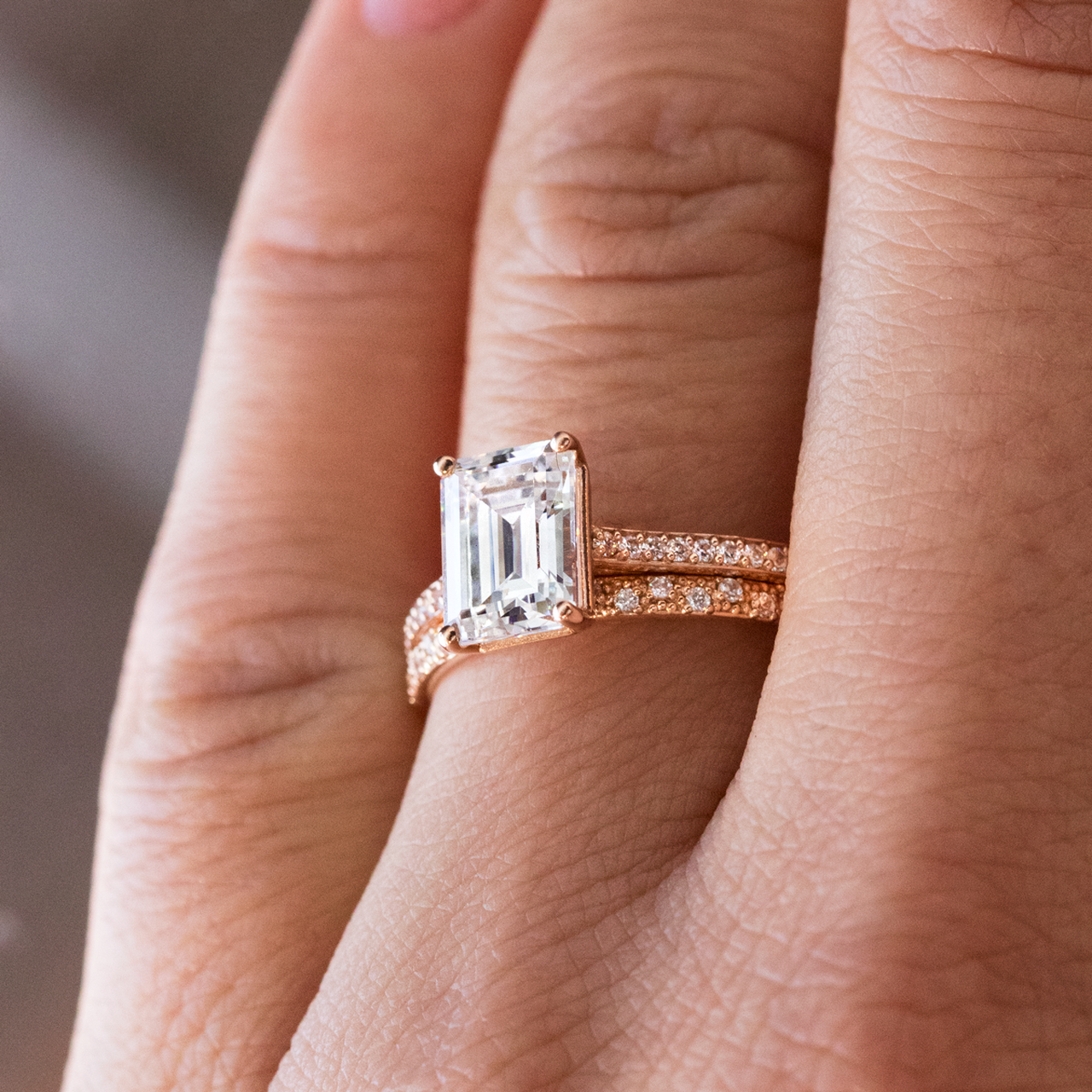1.60 CT Emerald Cut Pave Setting Moissanite Engagement Ring