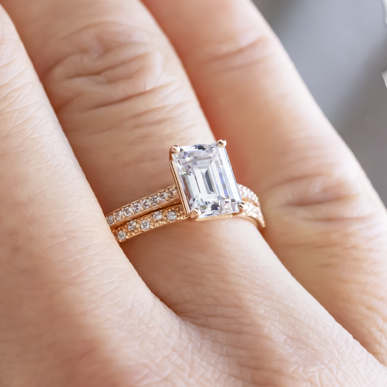 1.60 CT Emerald Cut Pave Setting Moissanite Engagement Ring