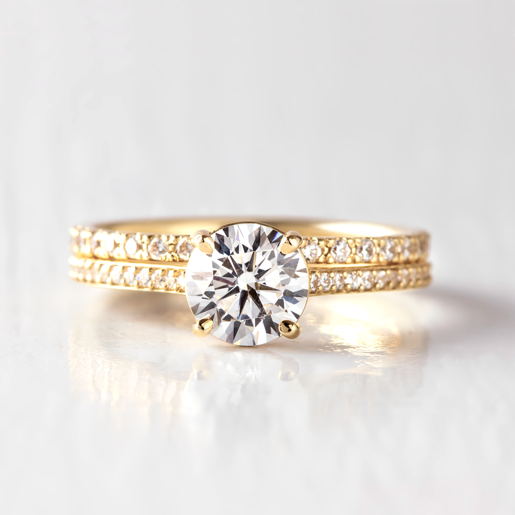 1.0 CT Round Cut Pave Setting Moissanite Engagement Ring