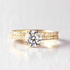 1.0 CT Round Cut Pave Setting Moissanite Engagement Ring