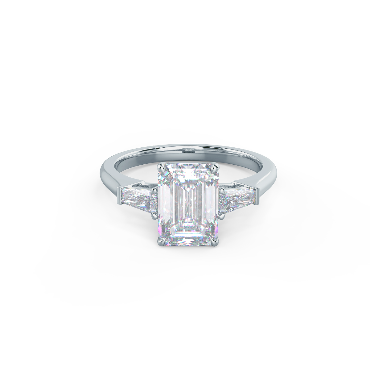 3.0 CT Emerald Cut Moissanite Three Stones Engagement Ring