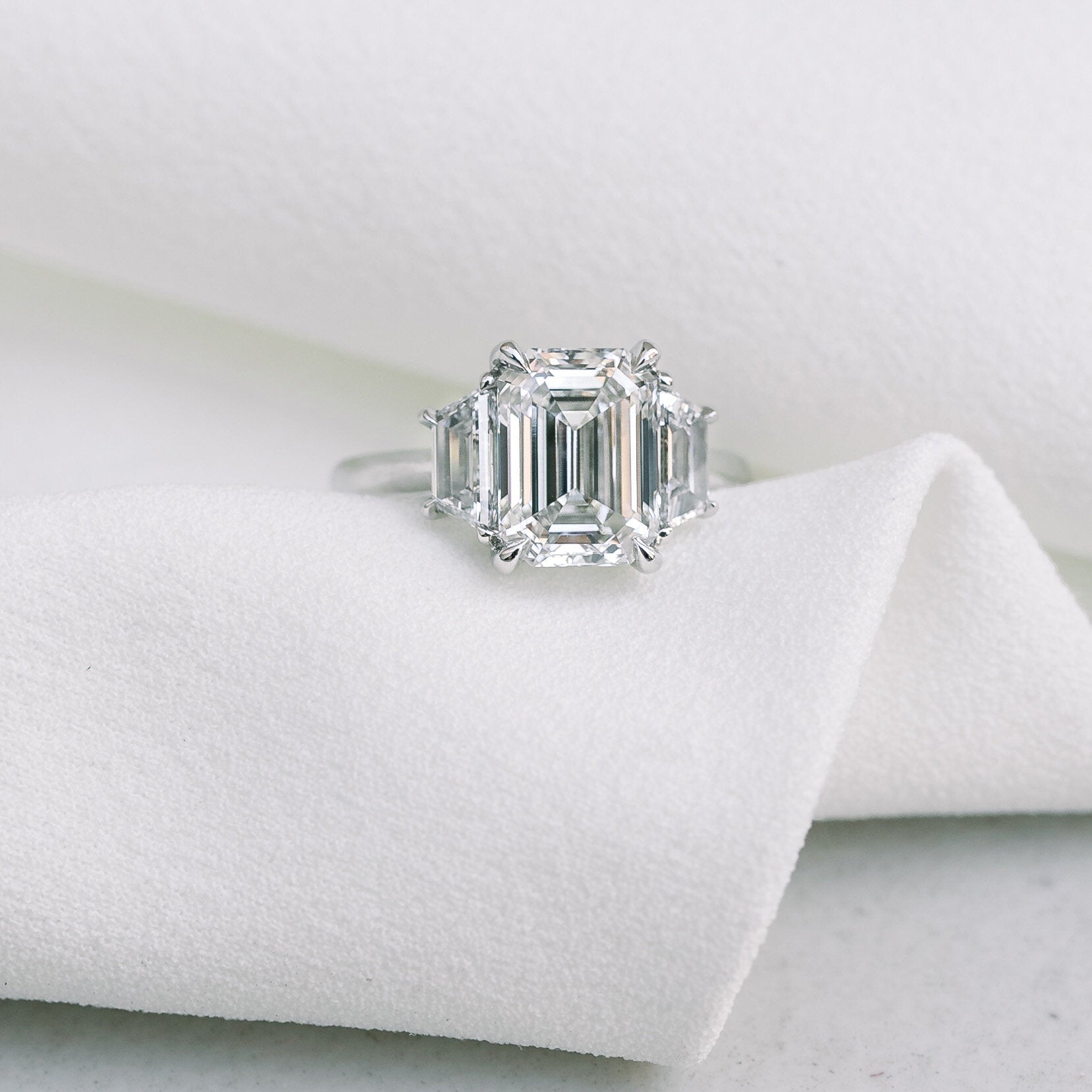 2.75 CT Emerald Moissanite Three Stones Engagement Ring