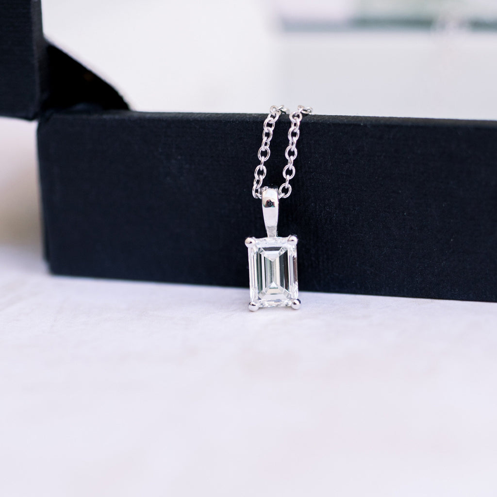 0.70 CT-1.50 CT Emerald Cut Moissanite Solitaire Necklace