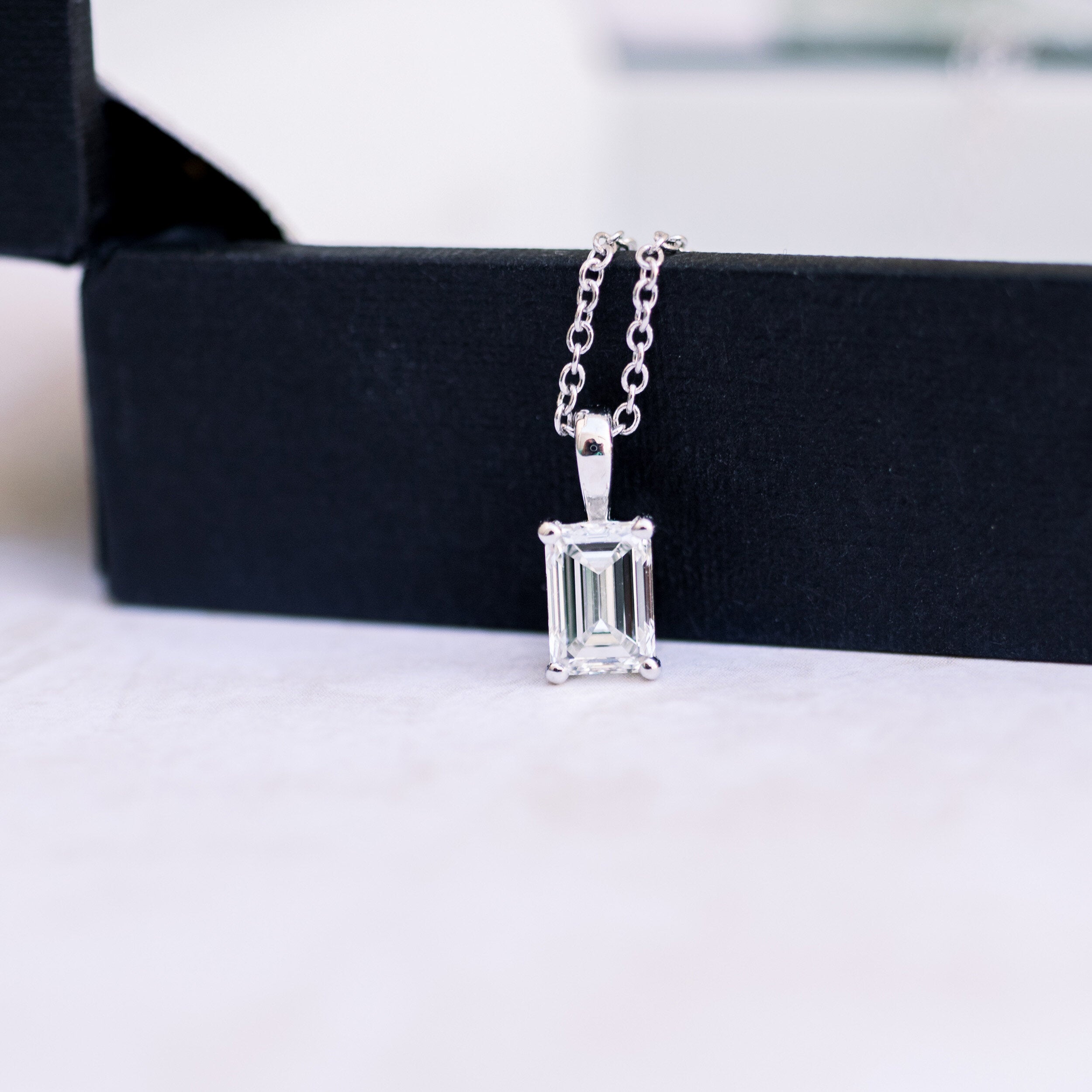 0.70 CT-1.50 CT Emerald Cut Moissanite Solitaire Necklace
