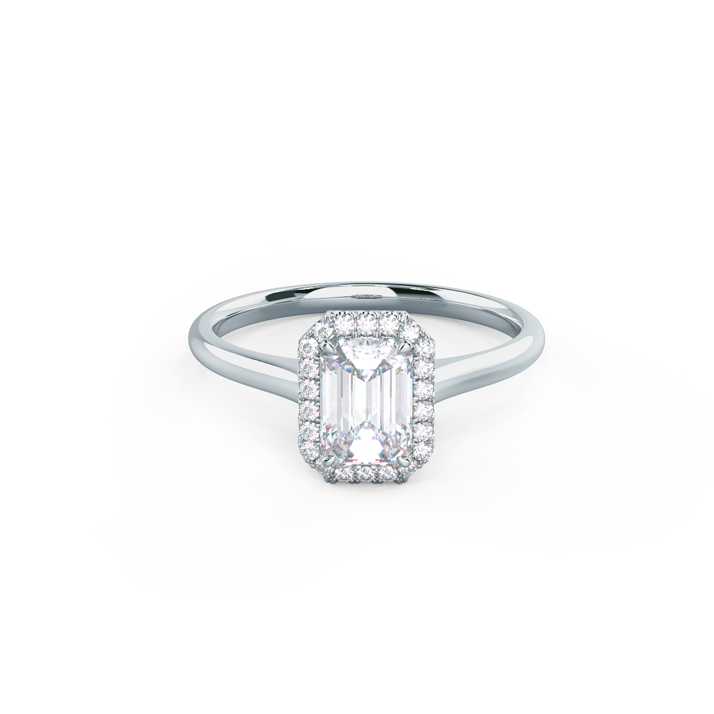 1.0 CT Emerald Cut Moissanite Halo Style Engagement Ring