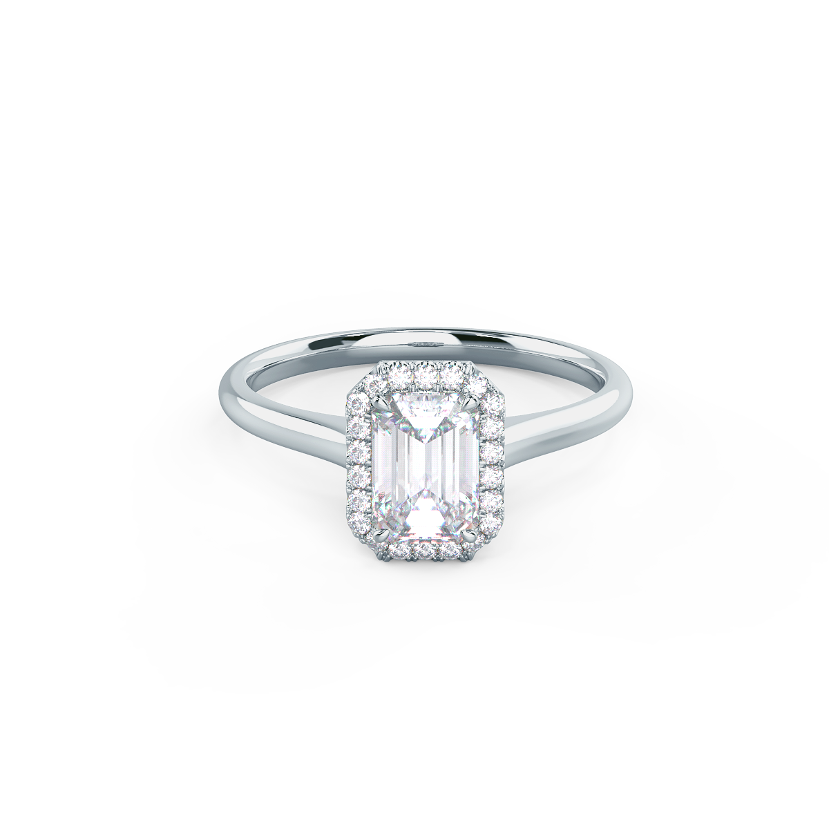 1.0 CT Emerald Cut Moissanite Halo Style Engagement Ring