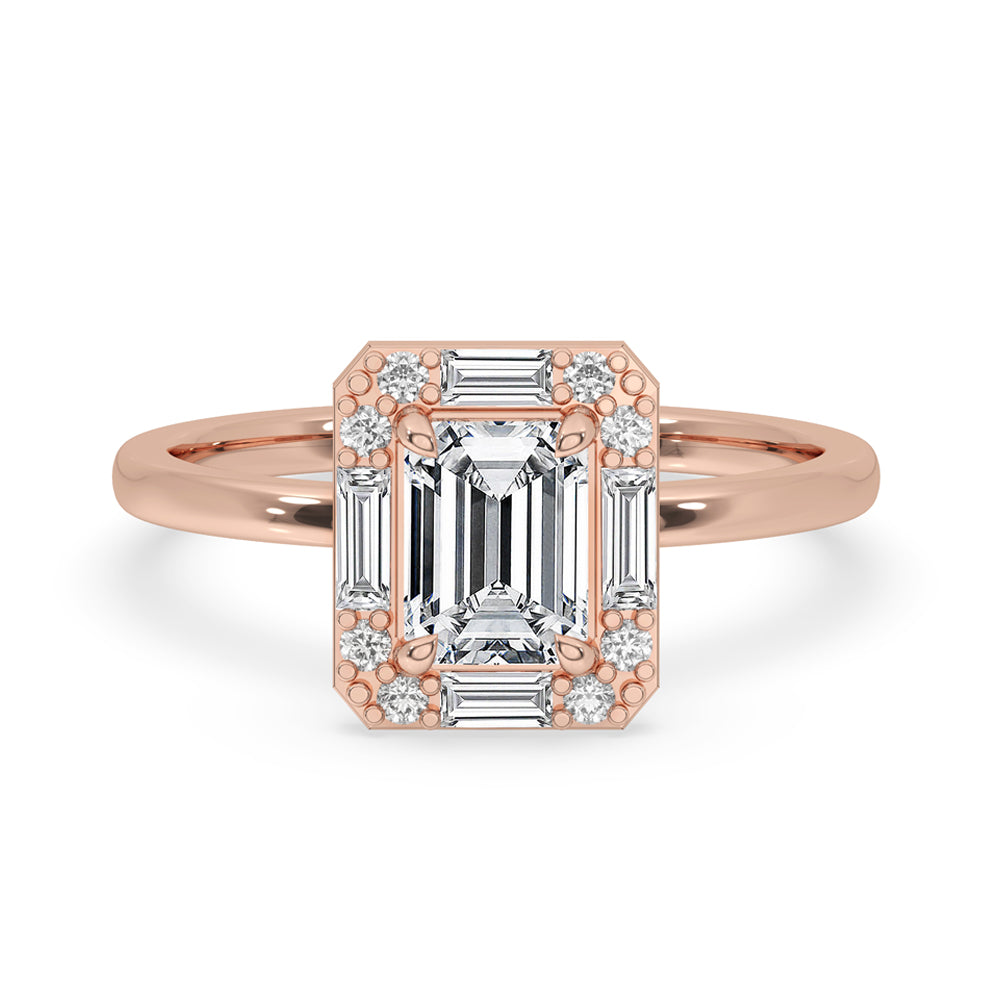 Emerald Cut Diamond Ring - Halo Setting Main image