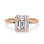 Emerald Cut Diamond Ring - Halo Setting