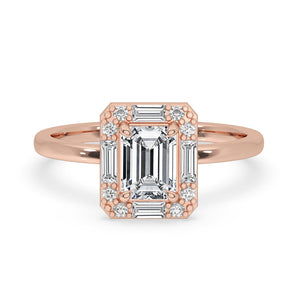 Emerald Cut Diamond Ring - Halo Setting