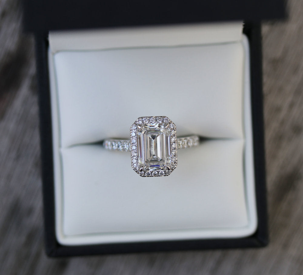 1.0 - 3.0 CT Emerald Cut Moissanite Halo Engagement Ring