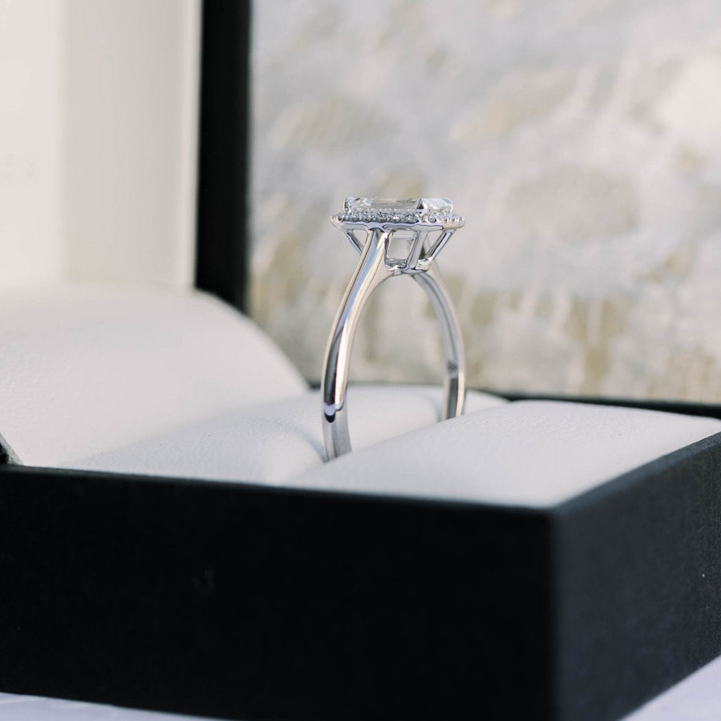 1.0 CT Emerald Cut Moissanite Halo Style Engagement Ring
