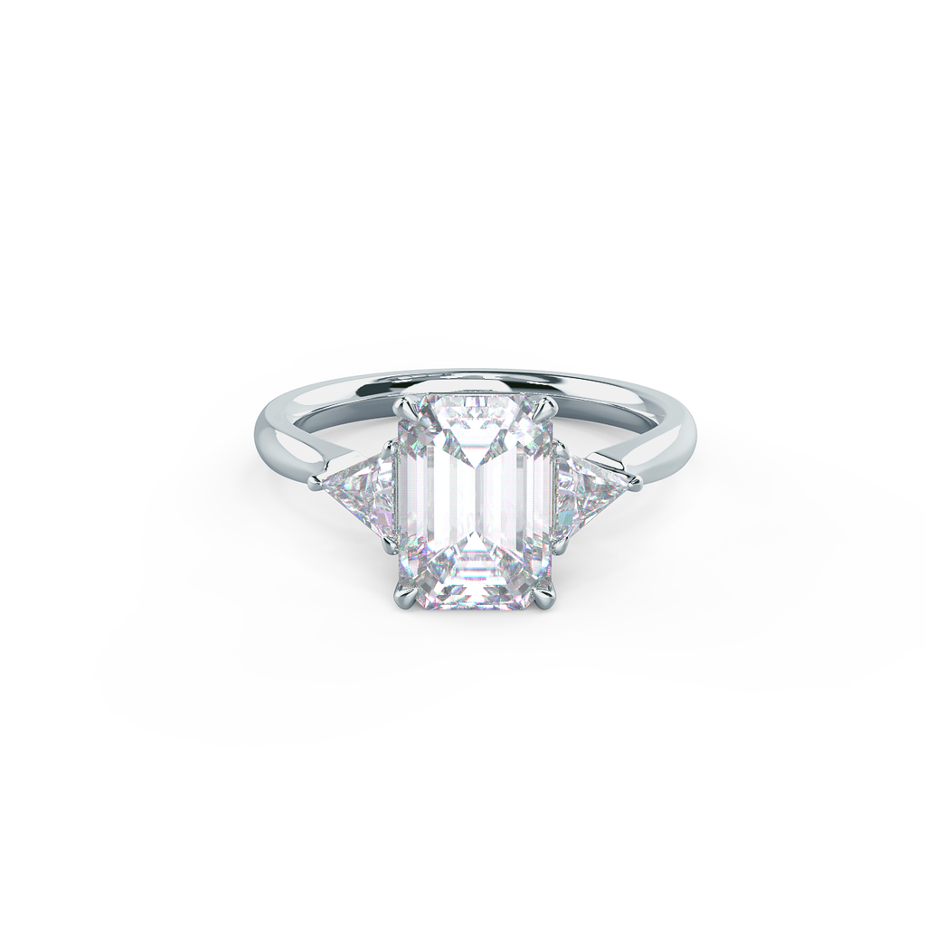 1.50 CT Emerald Cut Moissanite Three Stone Style Engagement Ring