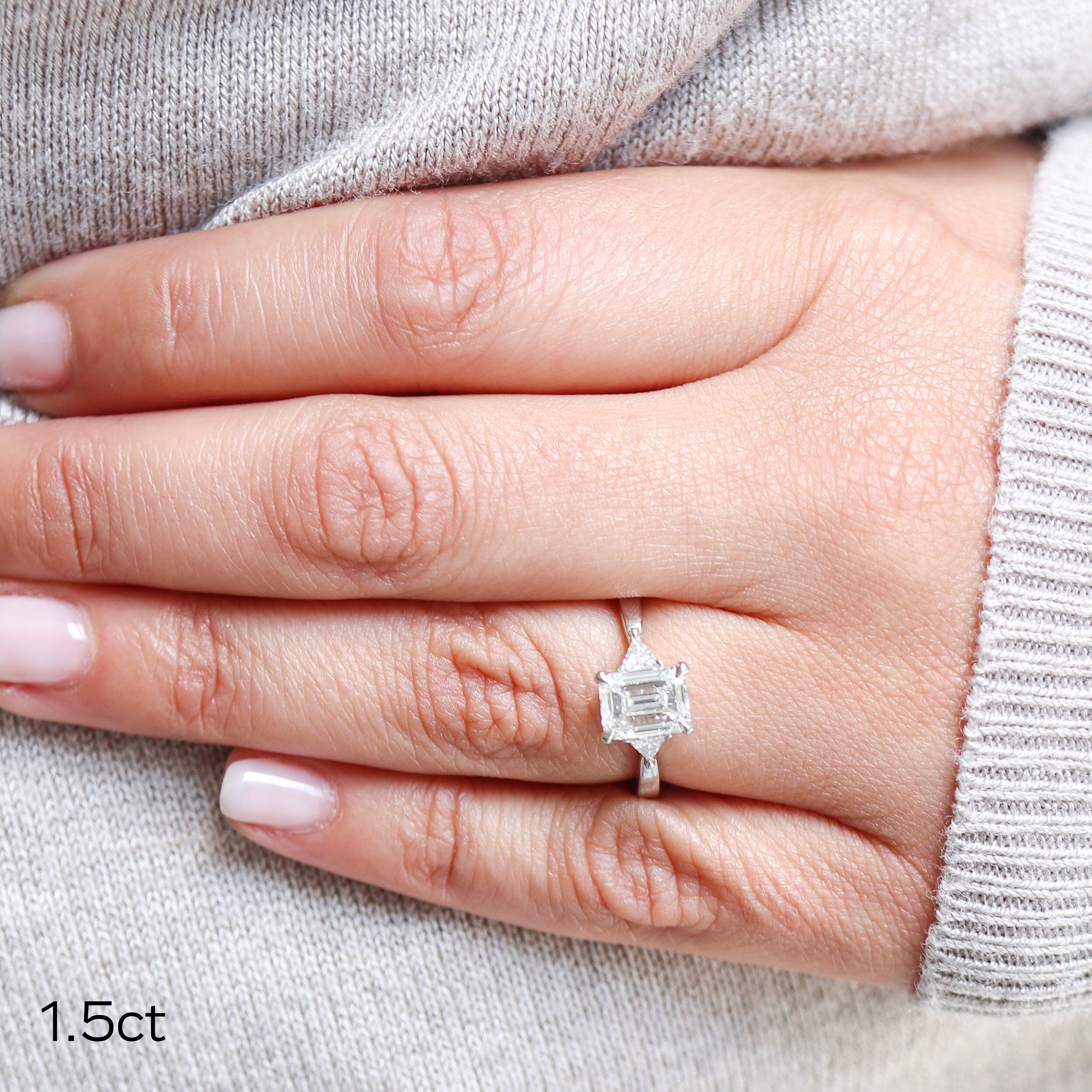 1.50 CT Emerald Cut Moissanite Three Stone Style Engagement Ring Secondary image