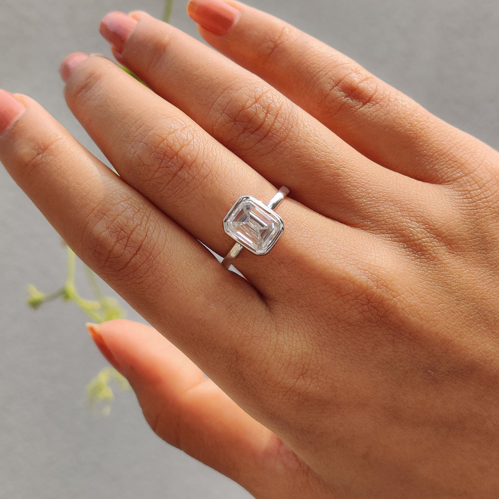 Bezel Emerald Cut Engagement Ring