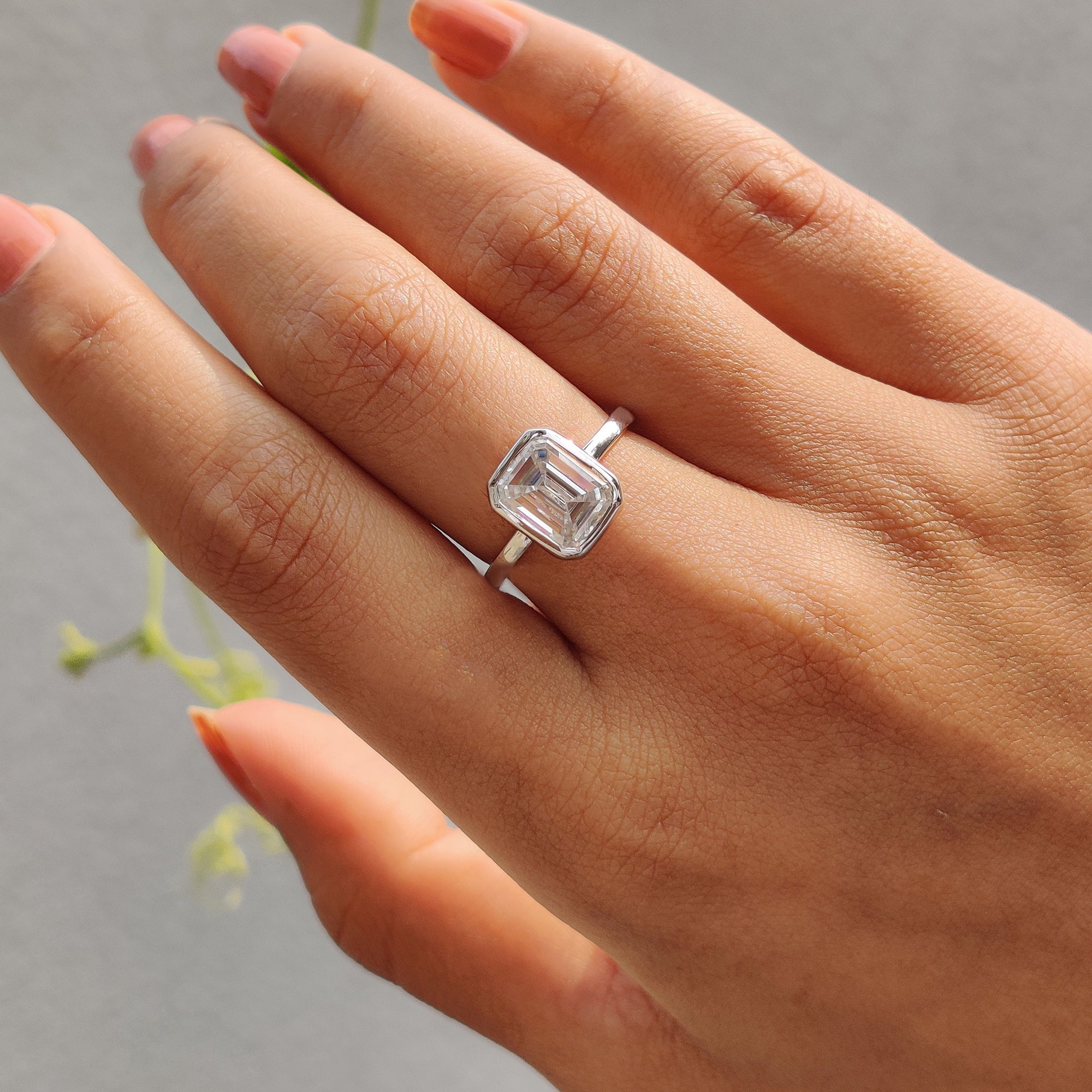 Bezel Emerald Cut Engagement Ring
