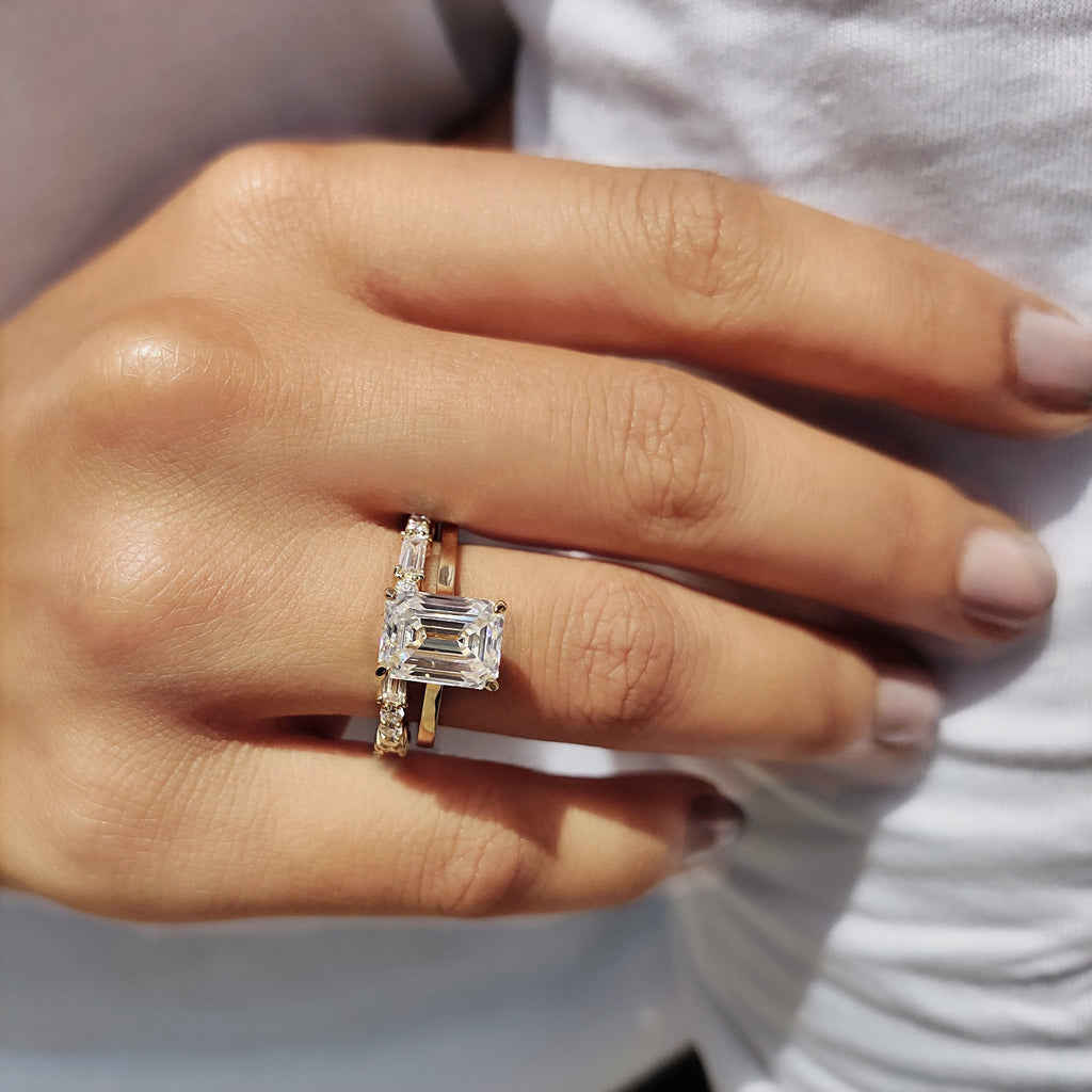 Hidden Halo Emerald Cut Engagement Ring With Eternity Band