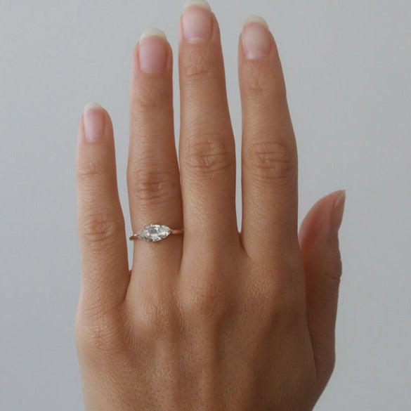 1.18 CT East West Marquise Diamond Moissanite Hidden Halo Engagement Ring Secondary image
