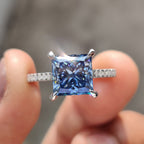 Royal Dark Blue Princess Cut Engagement Ring