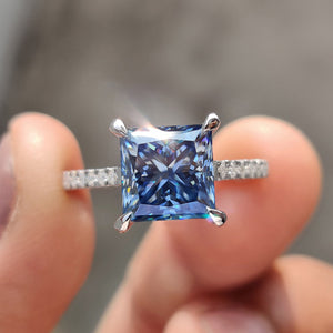 Royal Dark Blue Princess Cut Engagement Ring