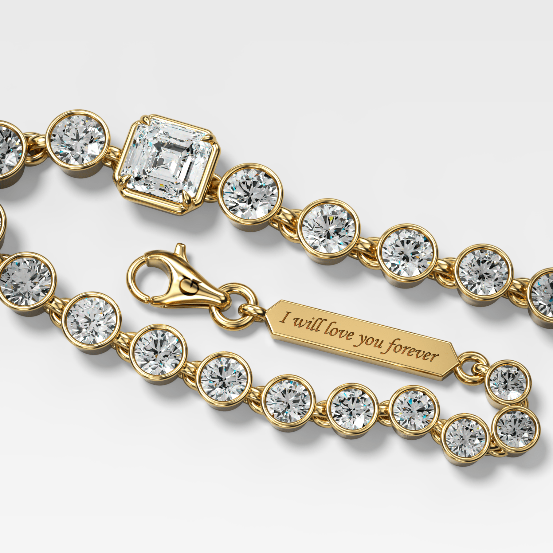 Engravable Club Bezel Bracelet with Asscher Cut Diamond