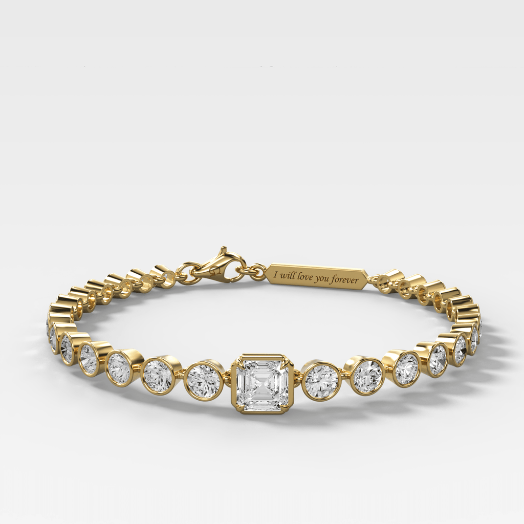 Engravable Club Bezel Bracelet with Asscher Cut Diamond