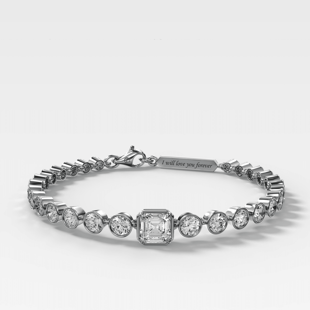 Engravable Club Bezel Bracelet with Asscher Cut Diamond