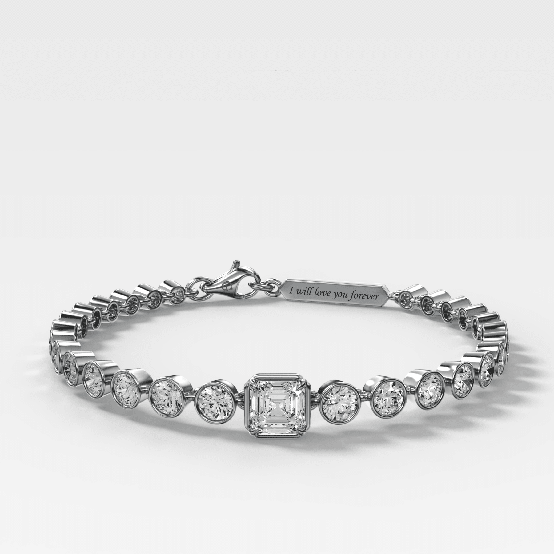 Engravable Club Bezel Bracelet with Asscher Cut Diamond