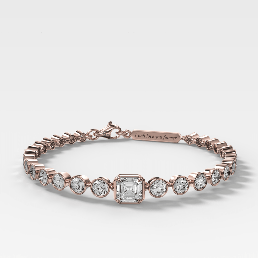 Engravable Club Bezel Bracelet with Asscher Cut Diamond