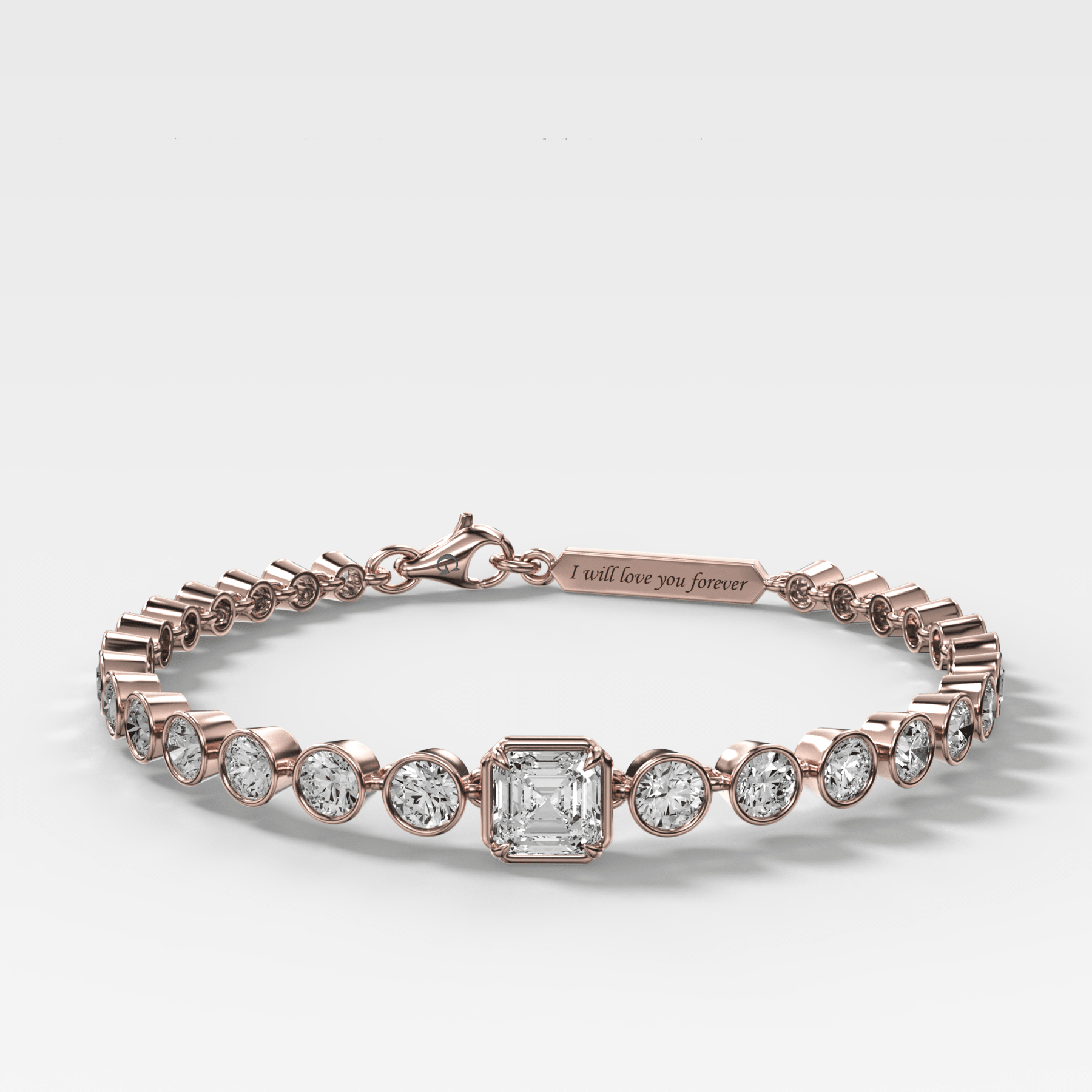 Engravable Club Bezel Bracelet with Asscher Cut Diamond