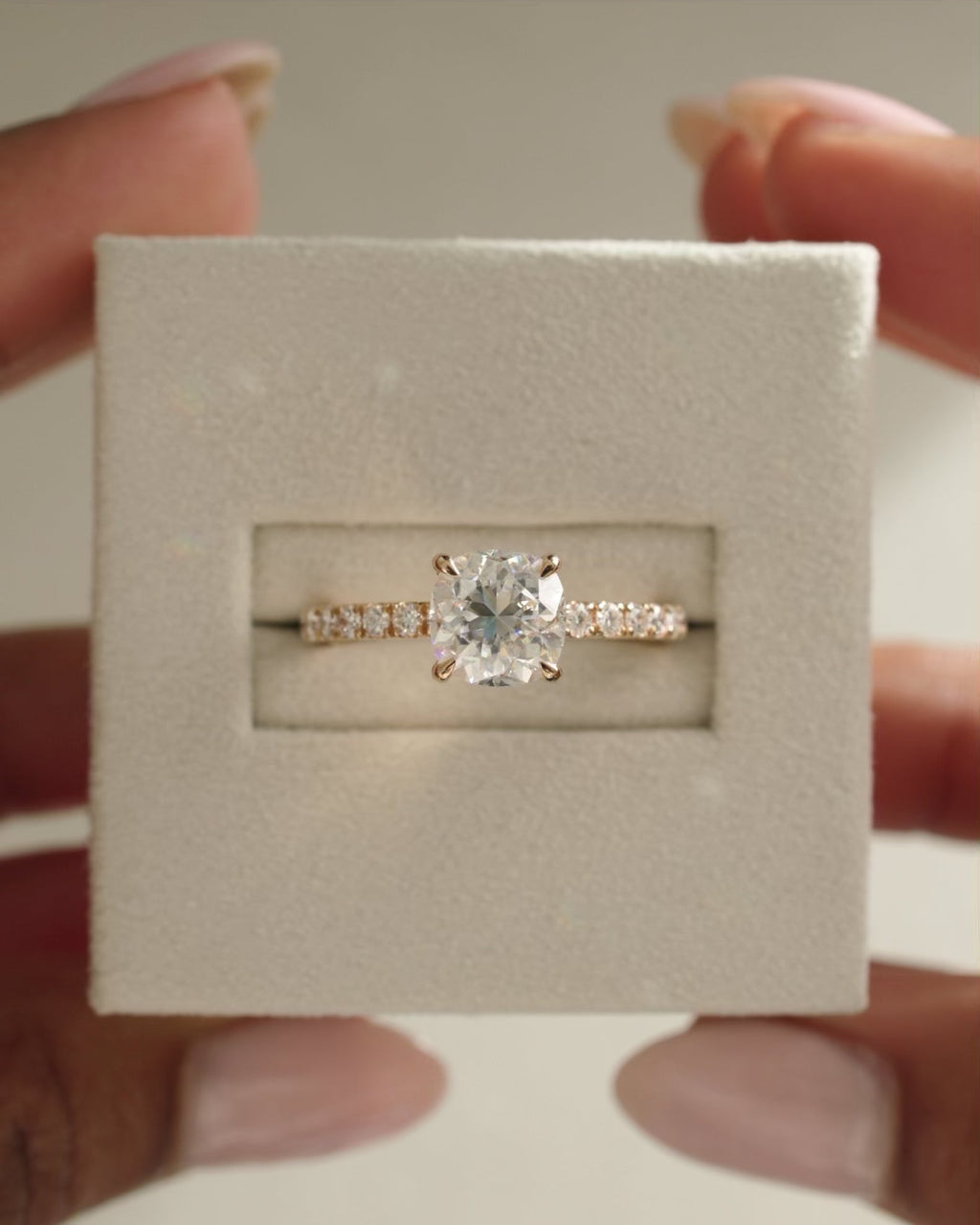 2.0-4.0 CT Cushion Cut Lab Grown Diamond Hidden Halo & Pave Engagement Ring