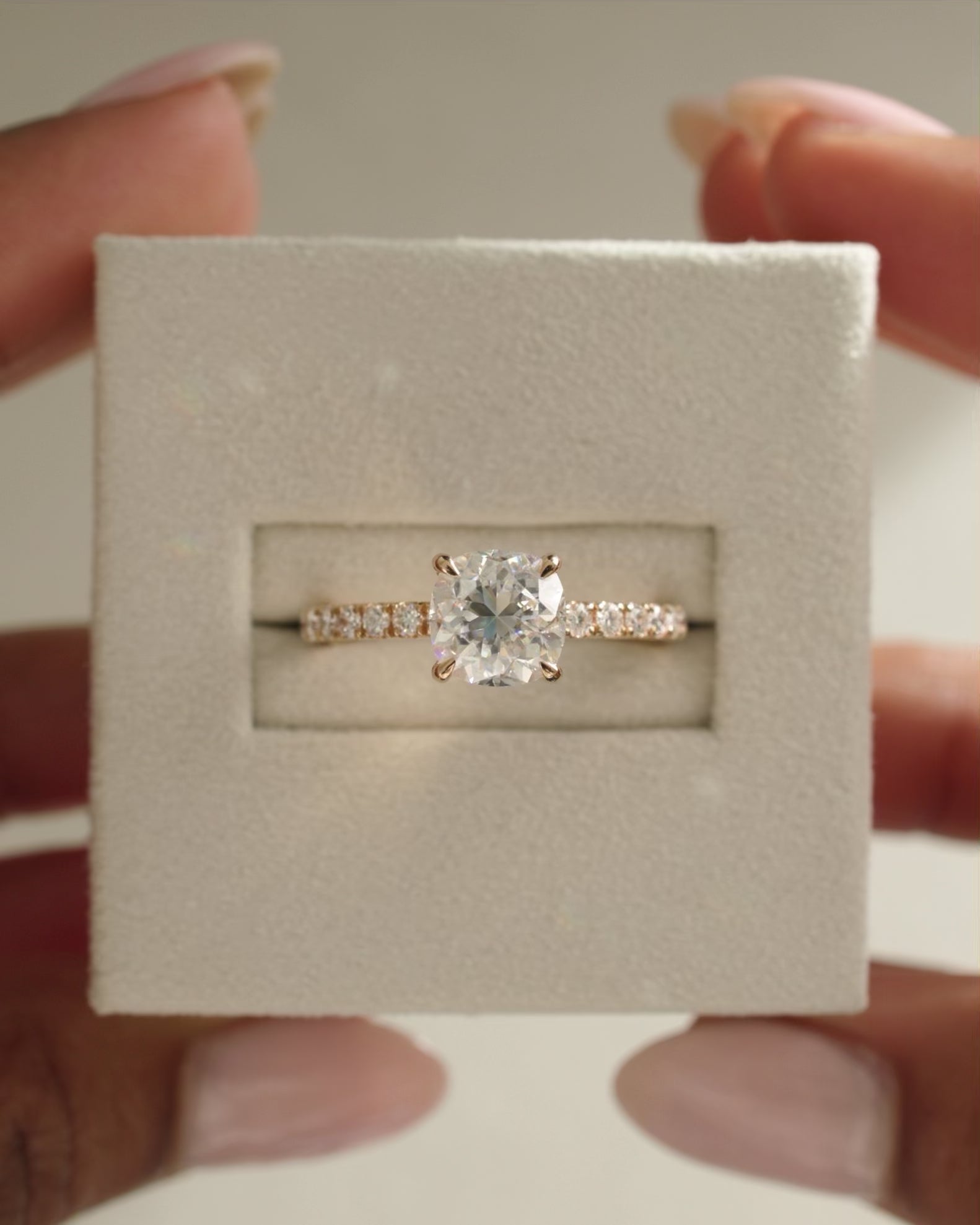 2.0-4.0 CT Cushion Cut Lab Grown Diamond Hidden Halo & Pave Engagement Ring