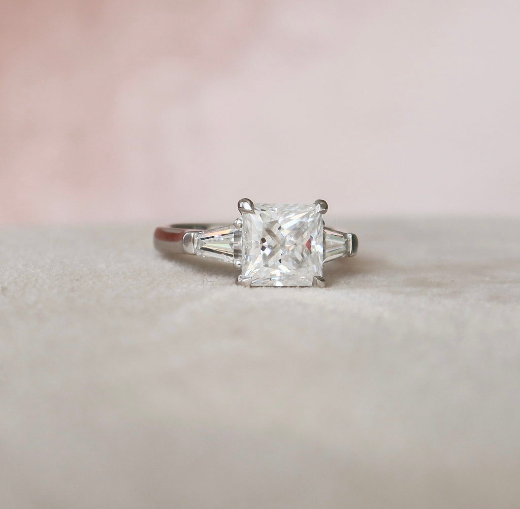 3.0 CT Princess Cut Moissanite Three Stones Engagement Ring