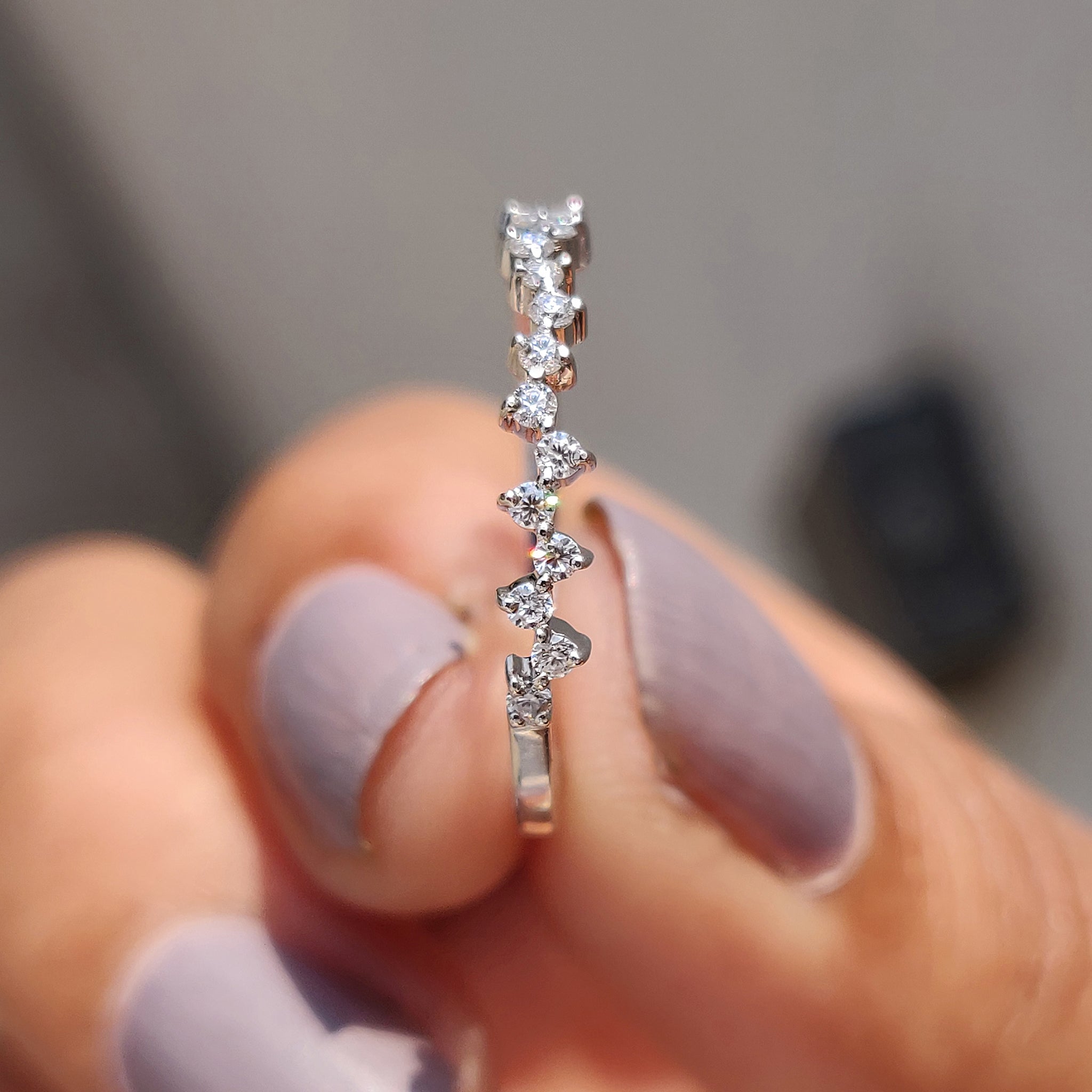 White Gold Round Cut Half Eternity Band In Zig Zag Style