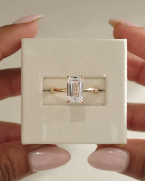 1.0-3.0 CT Emerald Cut Lab Grown Diamond Hidden Halo Engagement Ring