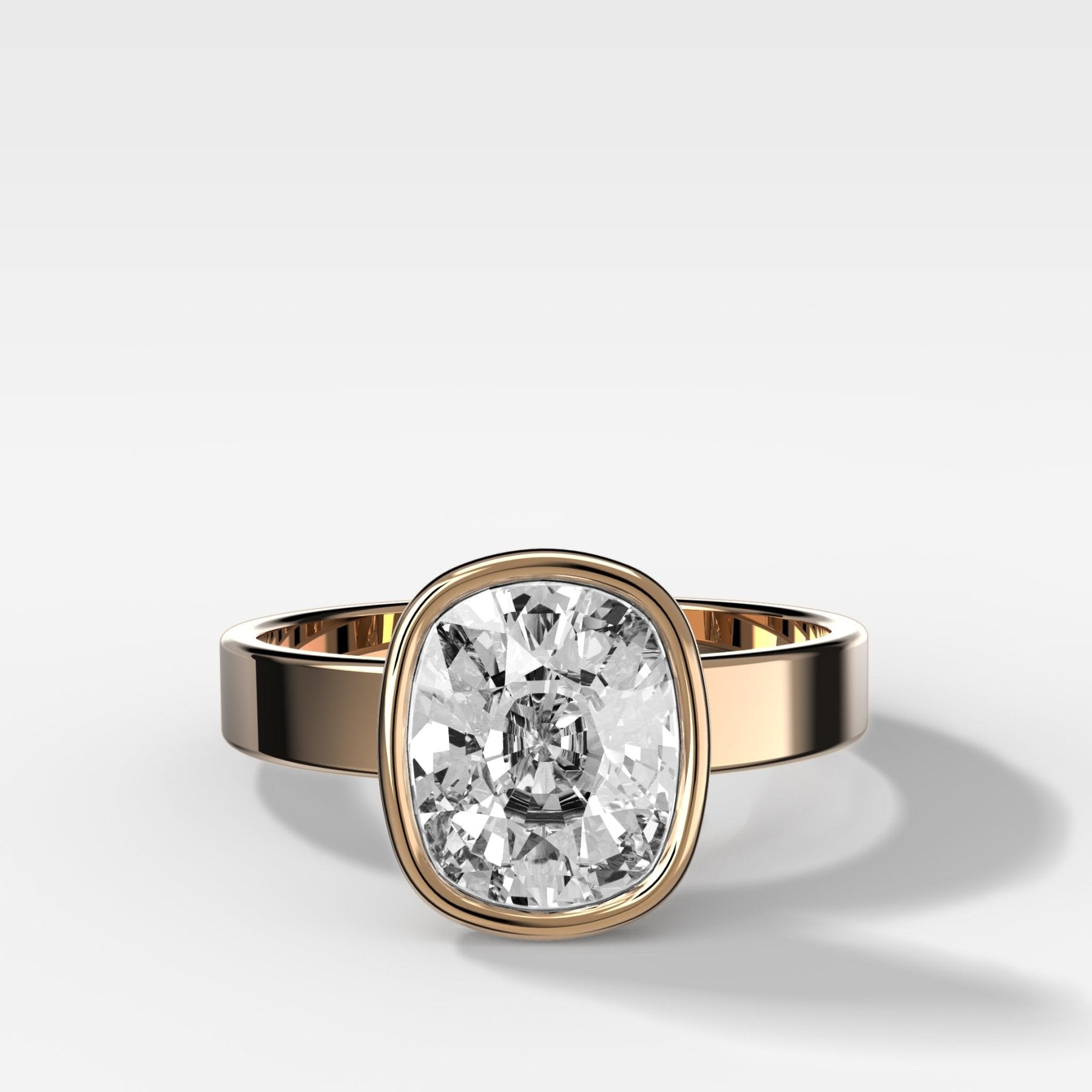 Finest Bezel Set Engagement Ring With 4.41ct Lab Grown Elongated Cushion Cut Diamond
