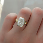 Finest Bezel Set Engagement Ring With 4.41ct Lab Grown Elongated Cushion Cut Diamond