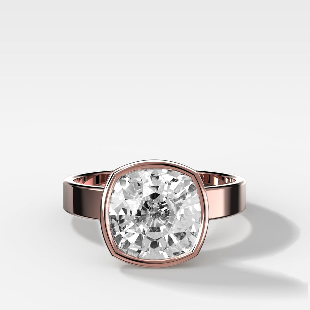 Finest Bezel Set Engagement Ring With Cushion Cut Diamond