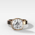 Finest Bezel Set Engagement Ring With Cushion Cut Diamond