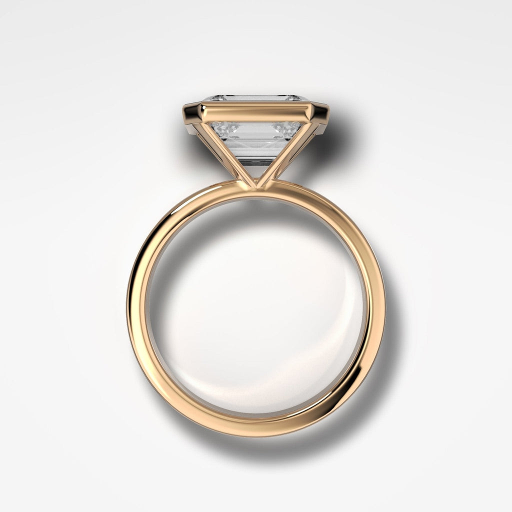 Finest Bezel Set Engagement Ring With East West Elongated Radiant Cut Diamond