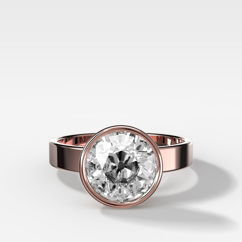 Finest Bezel Set Engagement Ring With Old Euro Cut Diamond