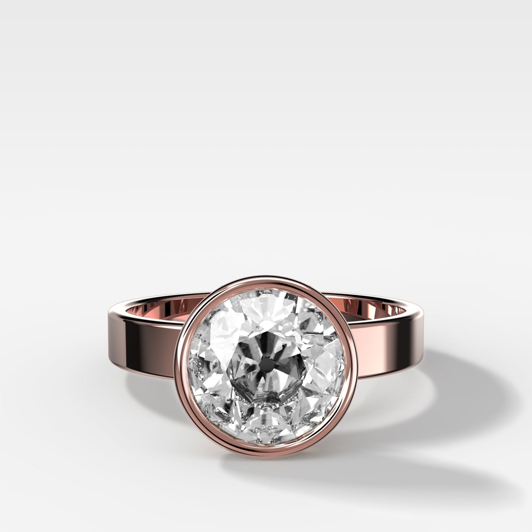 Finest Bezel Set Engagement Ring With Old Euro Cut Diamond