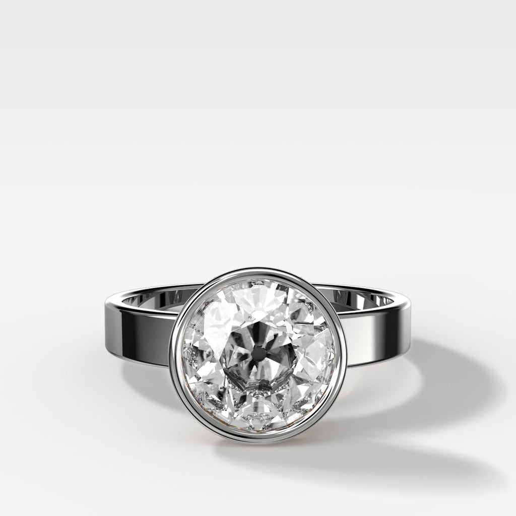 Finest Bezel Set Engagement Ring With Old Euro Cut Diamond