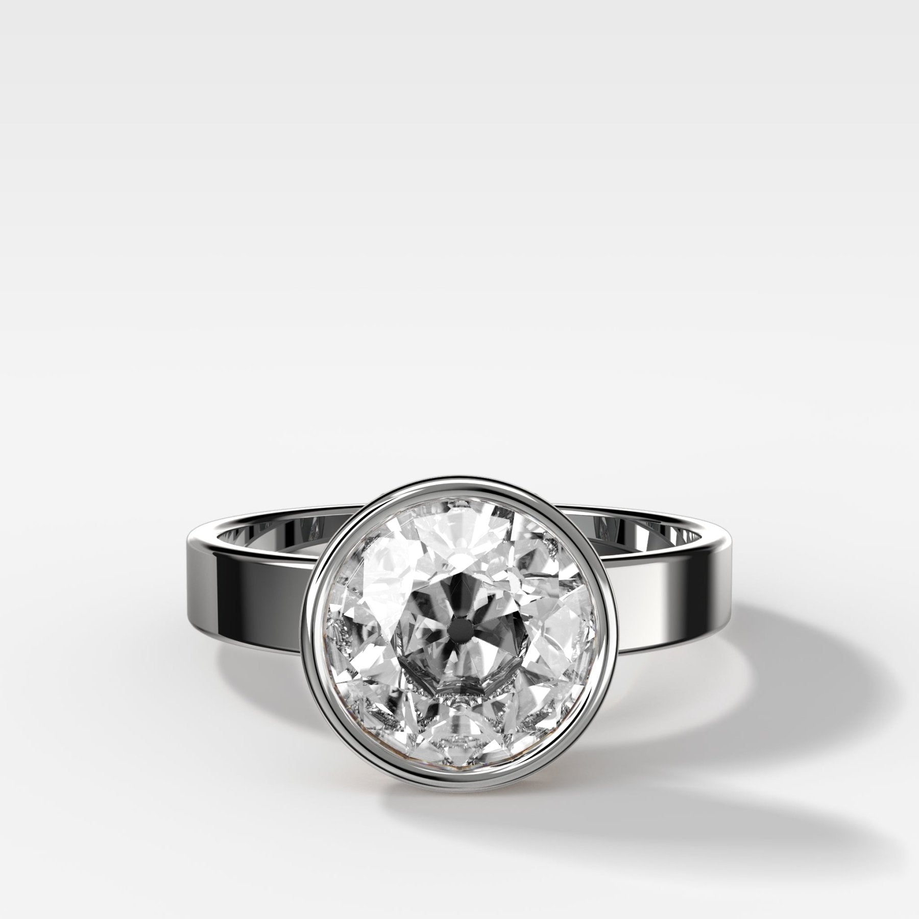 Finest Bezel Set Engagement Ring With Old Euro Cut Diamond