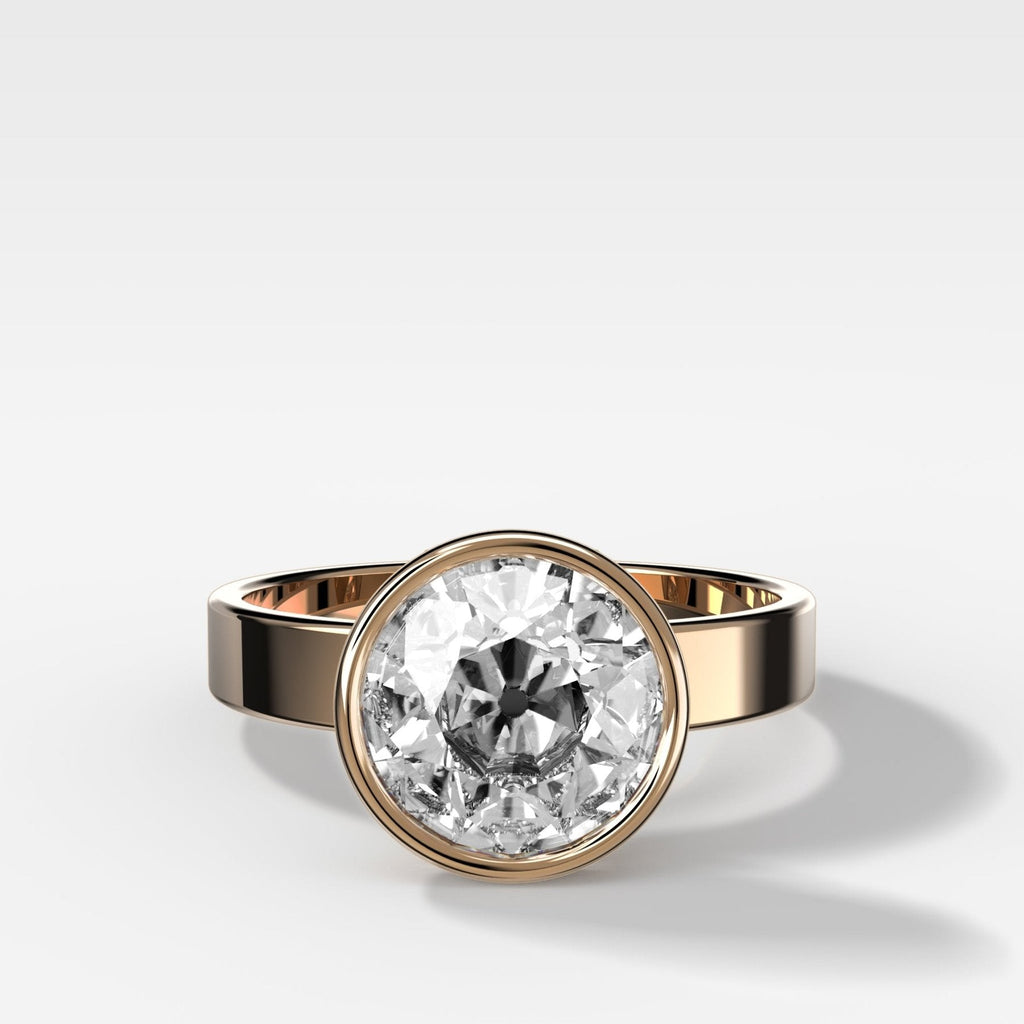 Finest Bezel Set Engagement Ring With Old Euro Cut Diamond