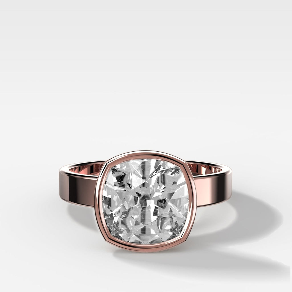 Finest Bezel Set Engagement Ring With Old Mine Cut Diamond